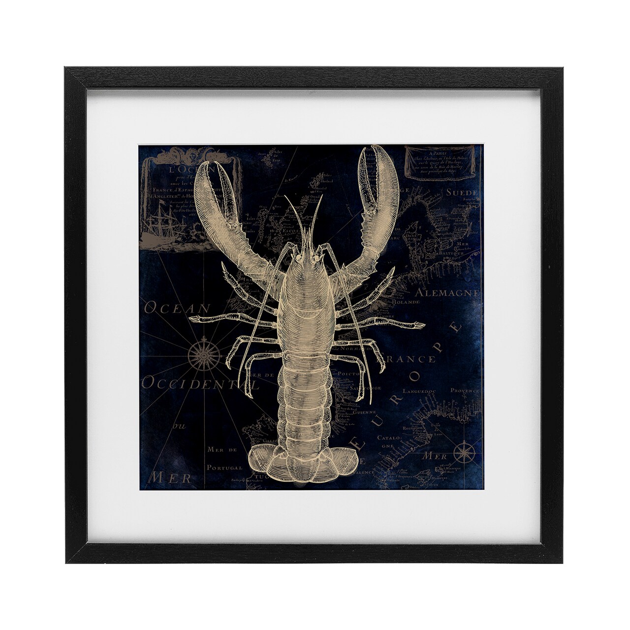 Stupell Industries Lobster Contour over Map Framed Print Under Glass, design by Sasha